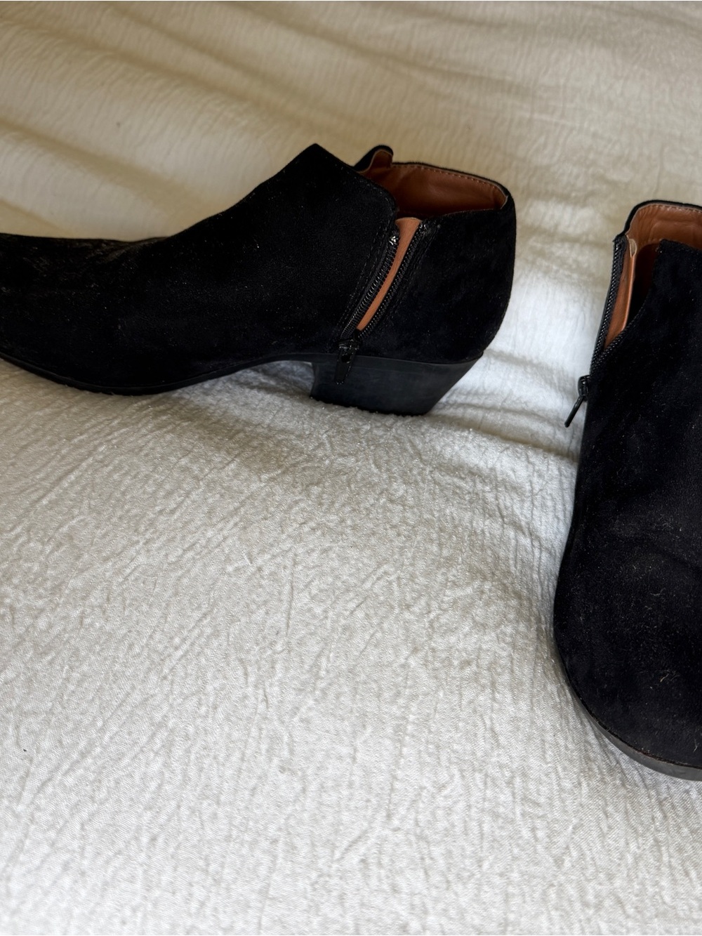 Black Suede Ankle Booties with Side Zip